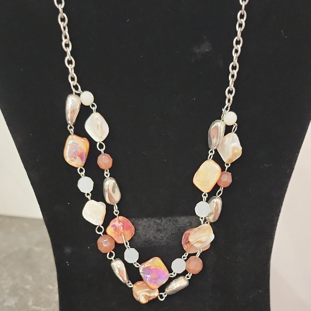 Silver and Mother Of Pearl Beaded Necklace